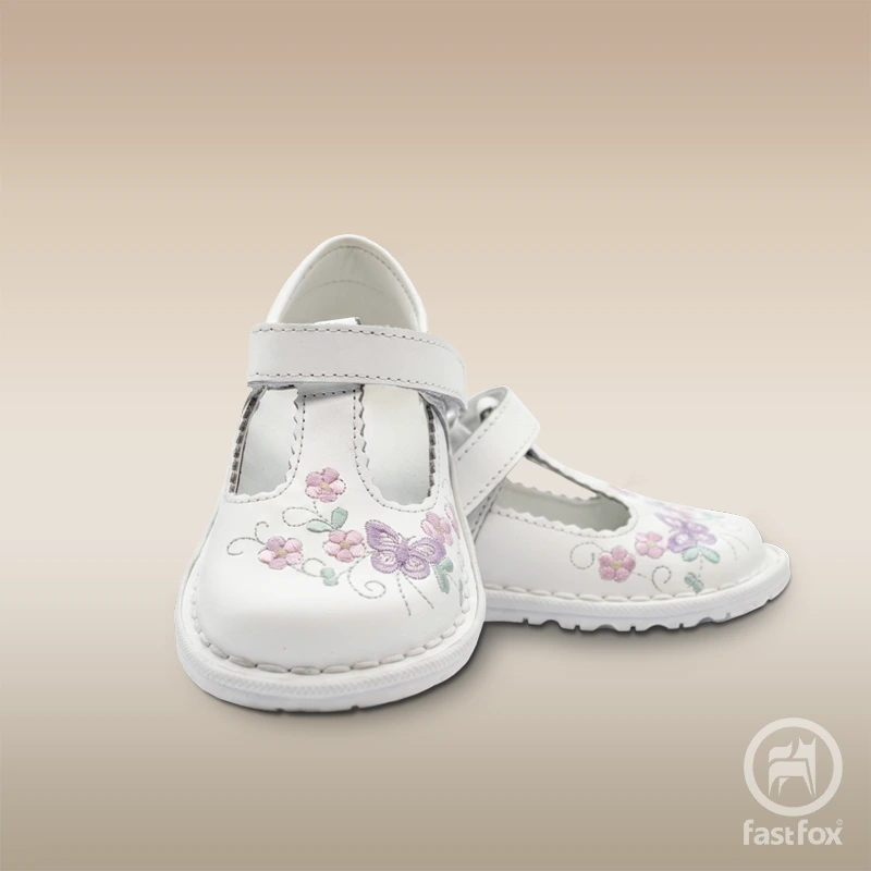 FOX Leather Kids' Applique T-Bar Mary Janes in White