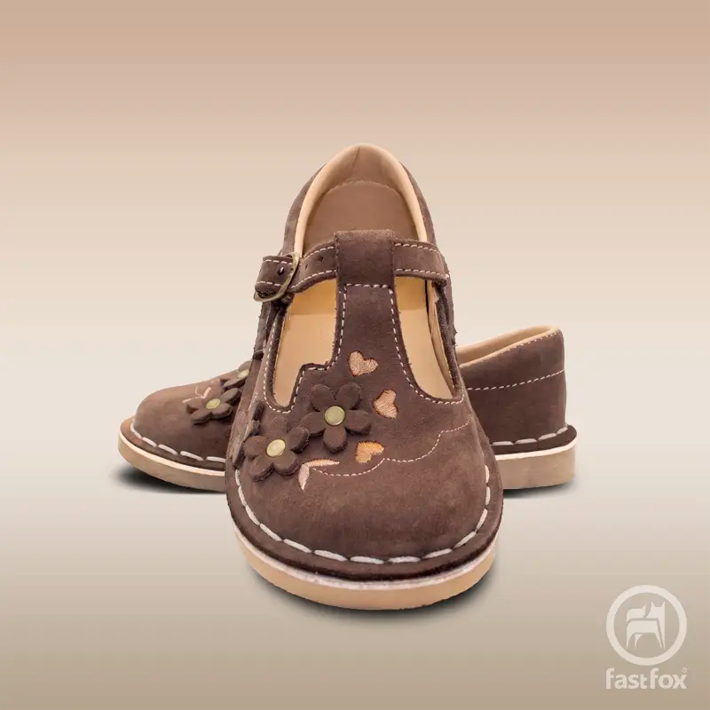 FOX Leather Kids' Applique T-Bar Mary Janes in Chocolate