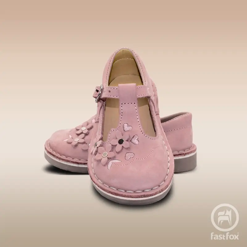 FOX Leather Kids' Applique T-Bar Mary Janes in Rose Pink
