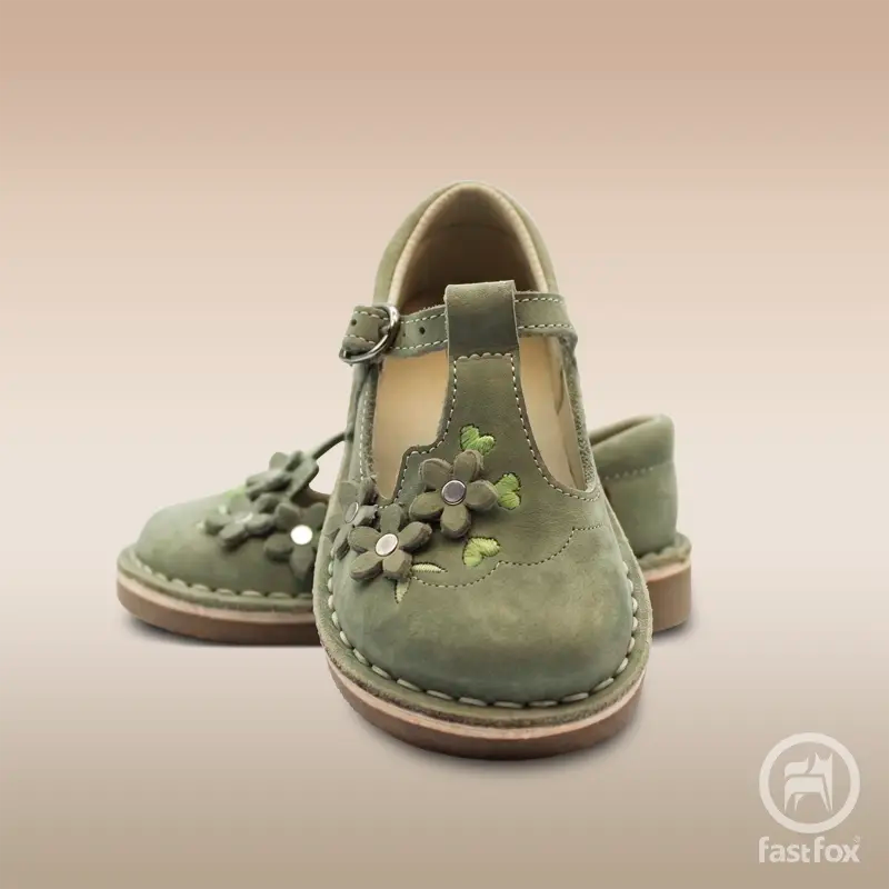 FOX Leather Kids' Applique T-Bar Mary Janes in Sage
